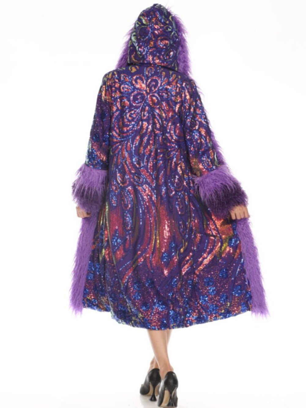 Sequin Faux Fur Coat – Purple Multi